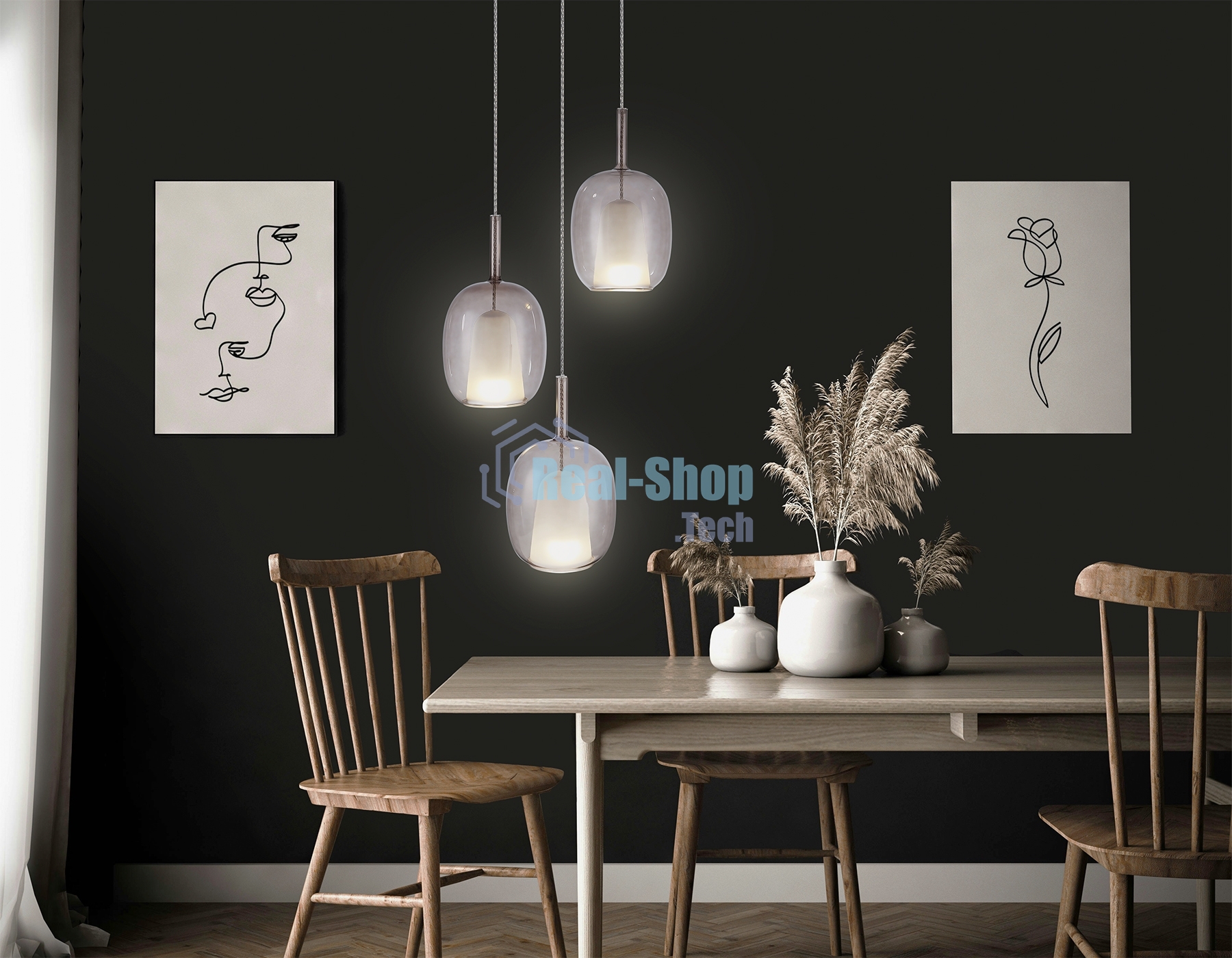 Подвесной светильник Ambrella light LH11156/3 BK/WH/TI черный/белый/янтарь E27*3 max 60W D425*1500