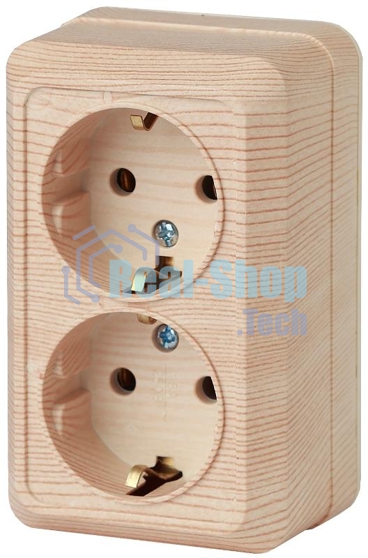 Розетка Intro Quadro 2-204-11 с заземлением двойная 2х2P+E Schuko, 16А-250В, IP20, ОУ, сосна