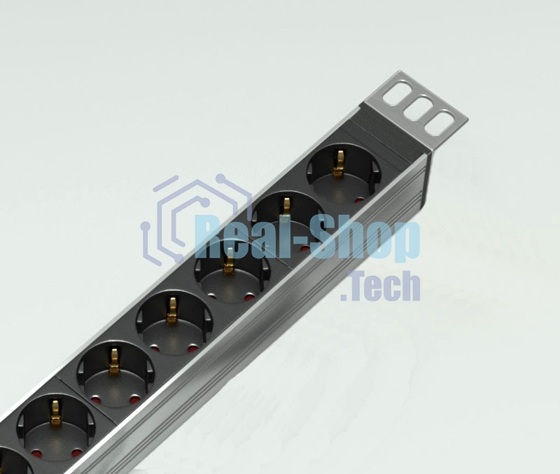 Блок розеток Rem-16 с авт. 16А, 7 Shuko, алюм., 19