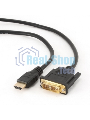 Кабель HDMI-DVI Cablexpert CC-HDMI-DVI-6, 19M/19M, single link, медь, позол.разъемы, экран, 1.8м, черный, пакет