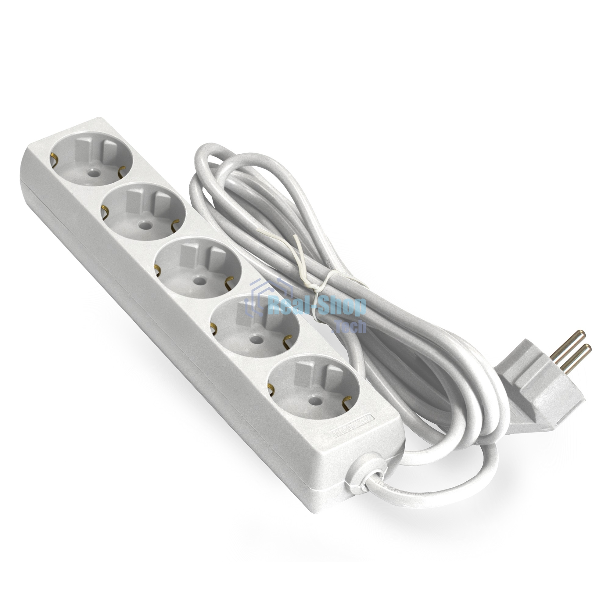 Удлинитель ExeGate ECE-5-1.8W (EX285821RUS), белый, 1,8 м, евровилка с заземлением, 5 евророзеток с заземлением, 2200 Вт