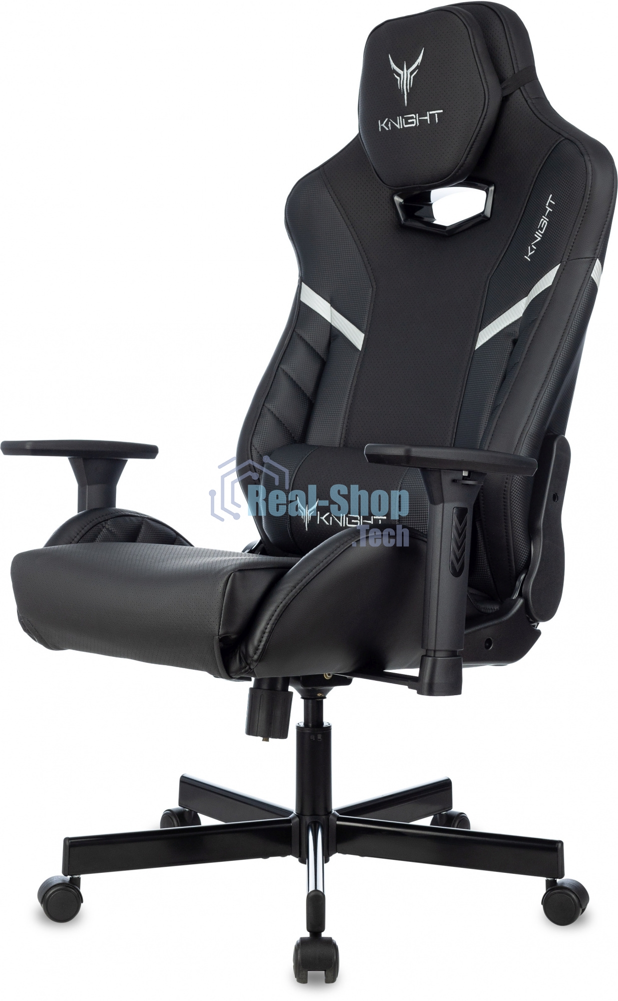 Кресло игровое Knight Thunder 5X черный эко.кожа крестов. металл