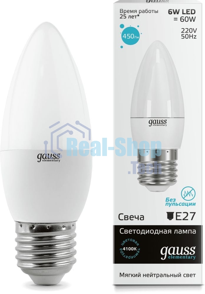 Лампа cветодиодная Gauss LED Elementary Candle 6W E27 4100KLD33226