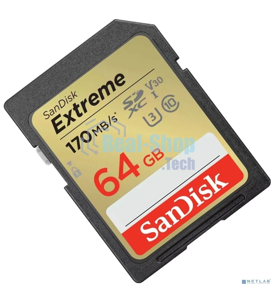 Флеш карта SD 64GB SanDisk SDXC Class 10 V30 UHS-I U3 Extreme 170MB/s