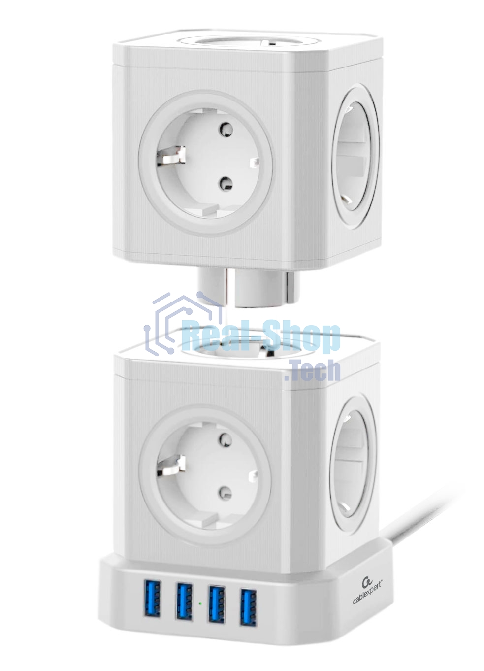 Сетевой фильтр Cablexpert Tower TWR-9-U4-W-2, 9 р, 16А, 4хUSB, 3.1А, 2 м, ур.защиты 4+, белый, коробка