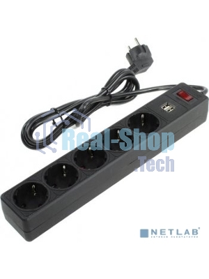 Сетевой фильтрSmartbuy SBSP-18U-K с USB, 10А, 2 200 Вт, 5 розеток, длина 1,8 м, черный (SBSP-18U-K)/45