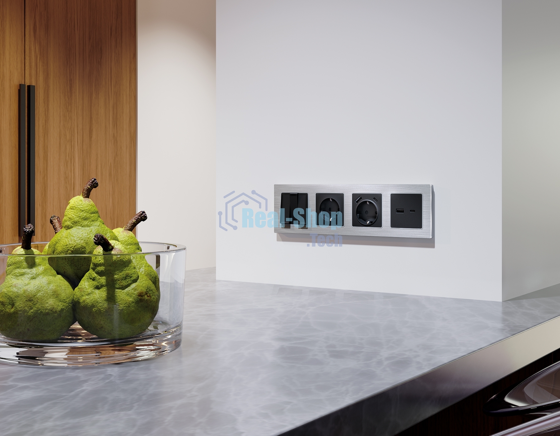 Лицевая панель ALFA (Черный матовый) для розетки 2USB тип A+C QUANT AP8110