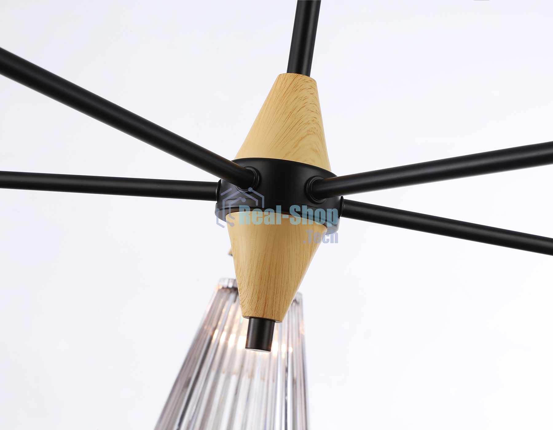 Люстра Ambrella light LH58114/5 BK/LW/SM черный/светлое дерево/дымчатый E14*5 max 40W D660*390