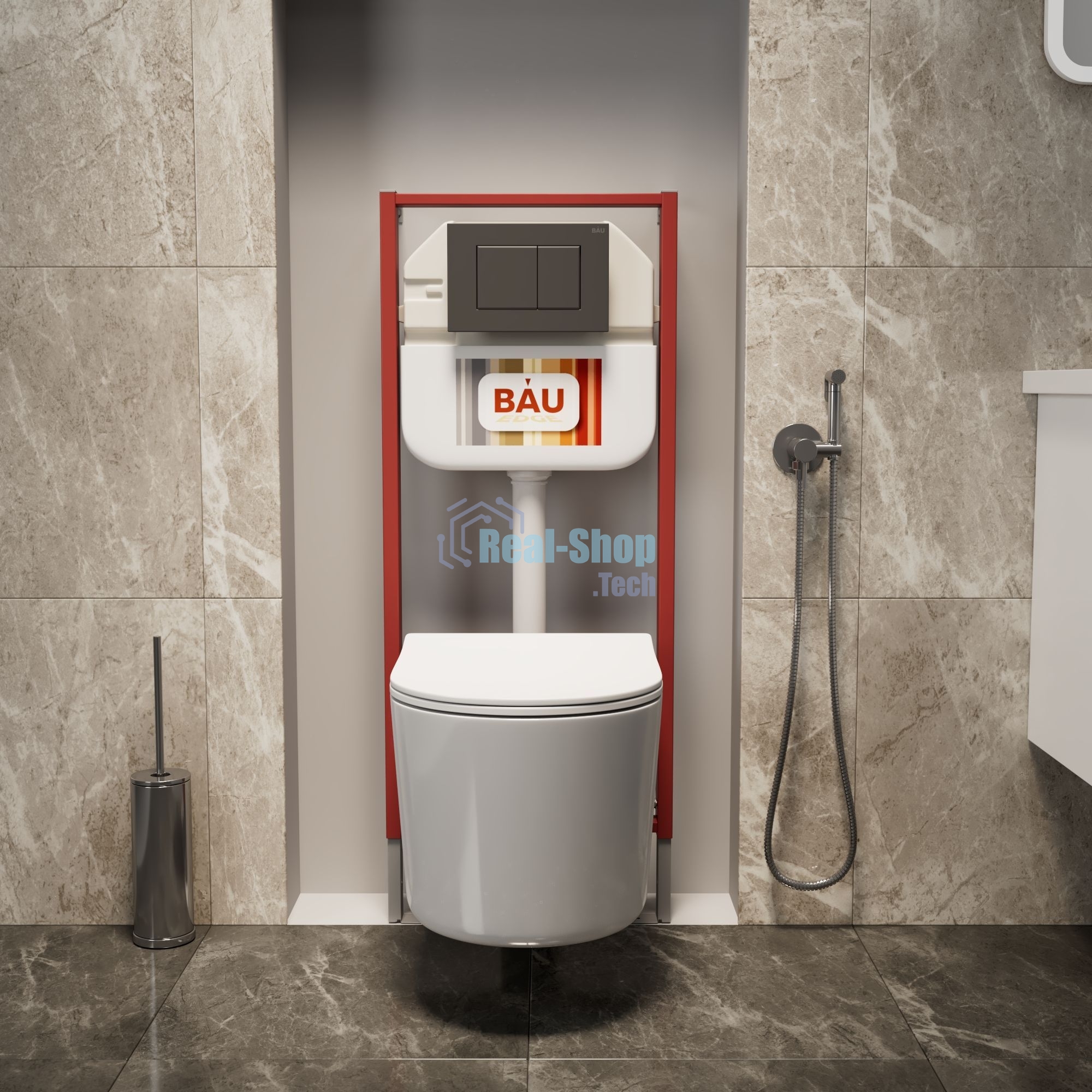 Комплект BAU 6 в 1: рамная инсталляция BAU NEO 45, унитаз подвесной безободковый Bau Hotel PRO, быстросъемное сиденье микролифт, кнопка смыва BAU Stil , черная матовая