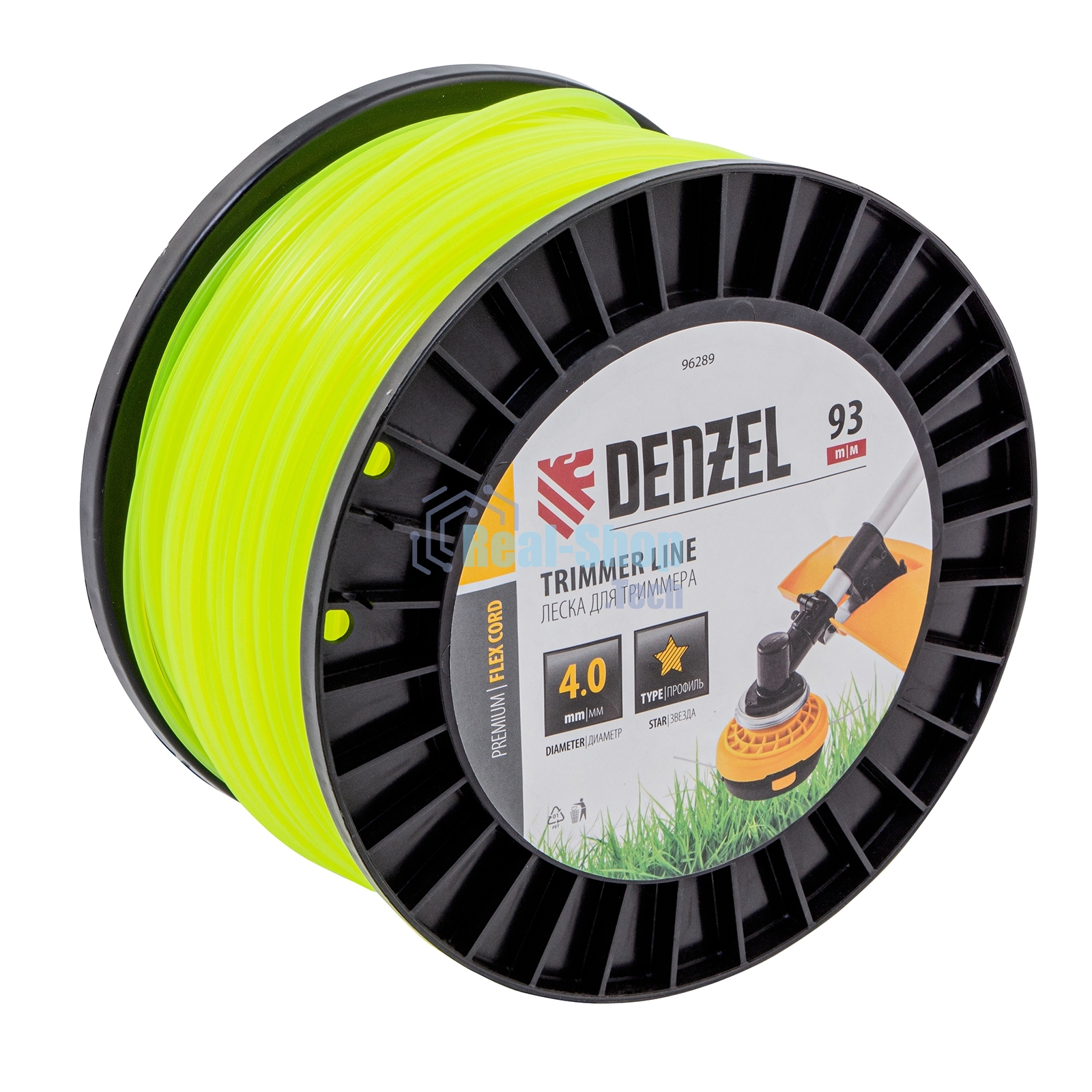 Леска для триммера Denzel звезда, 4,0мм х 93м, на DIN катушке FLEX CORD