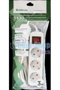 Удлинитель Defender S330 белый 3.0 м, 3 розетки 