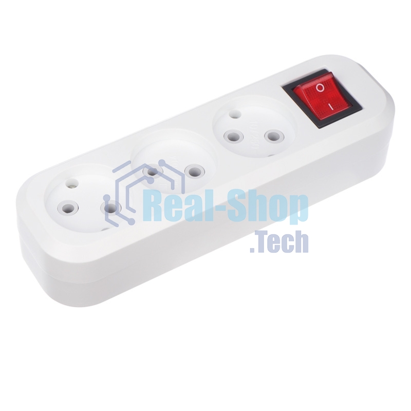 Колодка Rexant 3 гнезда с кнопкой без заземления