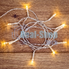 Гирлянда светодиодная Neon-night универсальная 10 LED, 1,2 метра, прозрачный ПВХ, теплое белое свечение, батарейки 2хАА