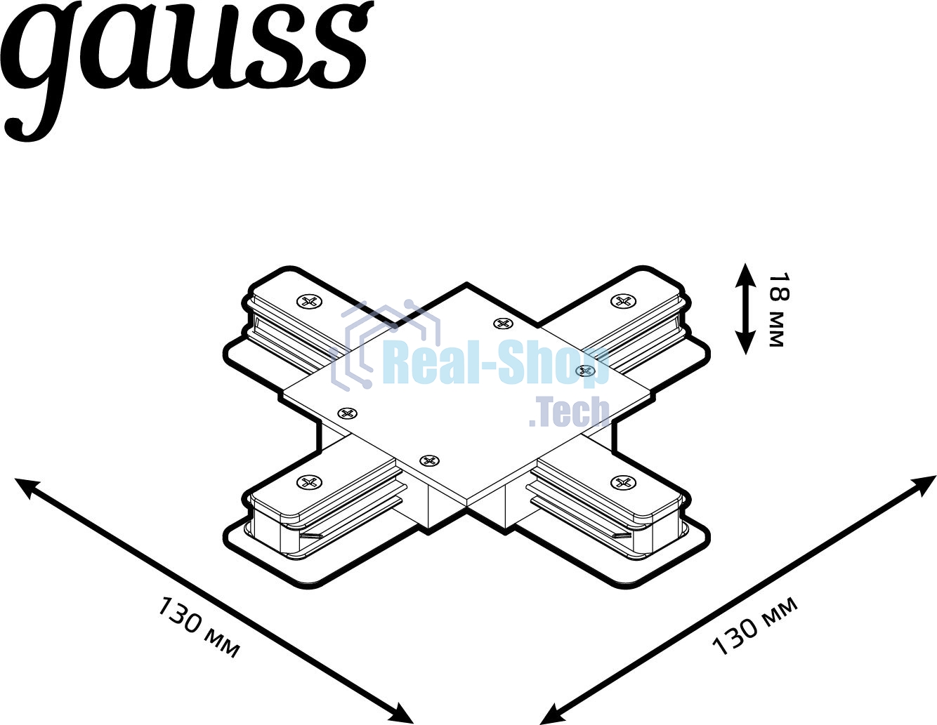 Коннектор для встраиваемых трековых шинопроводов Gauss (+) черный