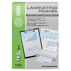 Пленка для ламинирования Cactus 60мкм A4 (100 шт) глянцевая 216x303 мм CS-LPGA460100