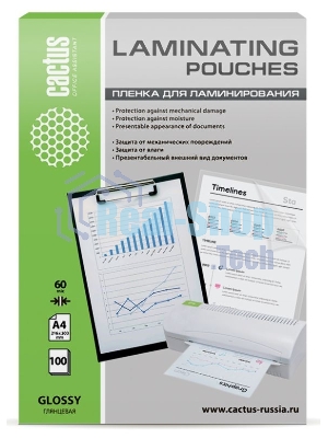 Пленка для ламинирования Cactus 60мкм A4 (100 шт) глянцевая 216x303 мм CS-LPGA460100