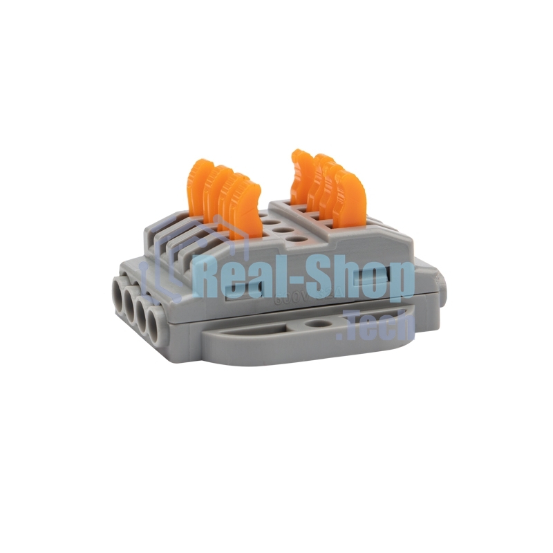 Клемма СМК Rexant проходная 4 полюса, с монтажной площадкой (0,08-4 мм²), серая (блистер 5 шт./уп.)