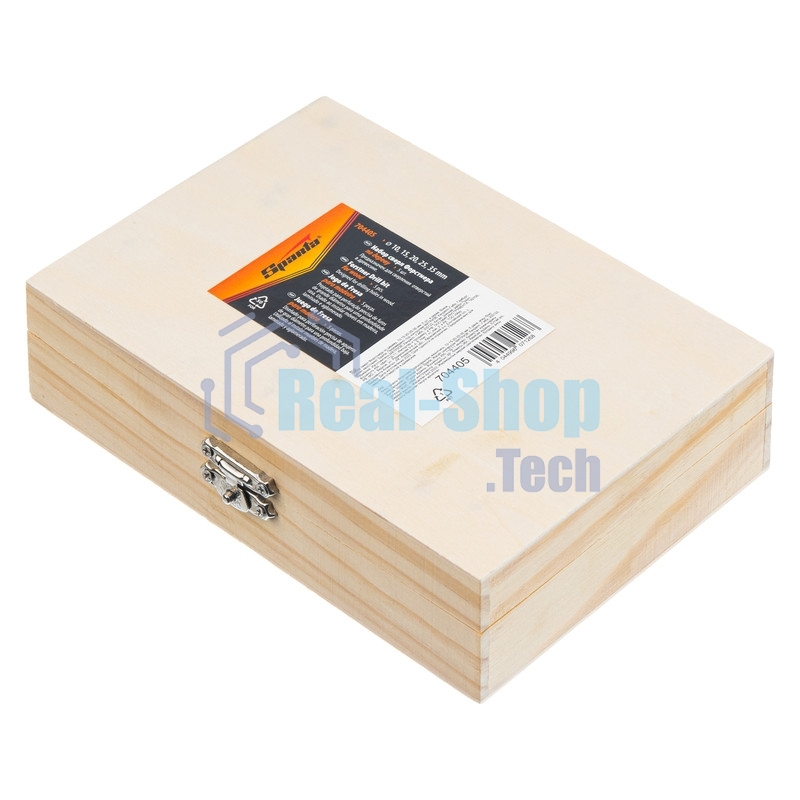 Набор сверл Форстнера по дереву Sparta 10-15-20-25-35 мм, 5 шт, в дерев. боксе, цилин.хвостовик