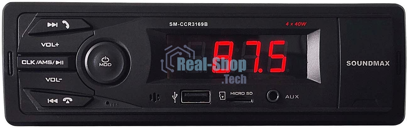 Автомагнитола Soundmax SM-CCR3169B, 1 DIN, Bluetooth, USB Type-A, AUX