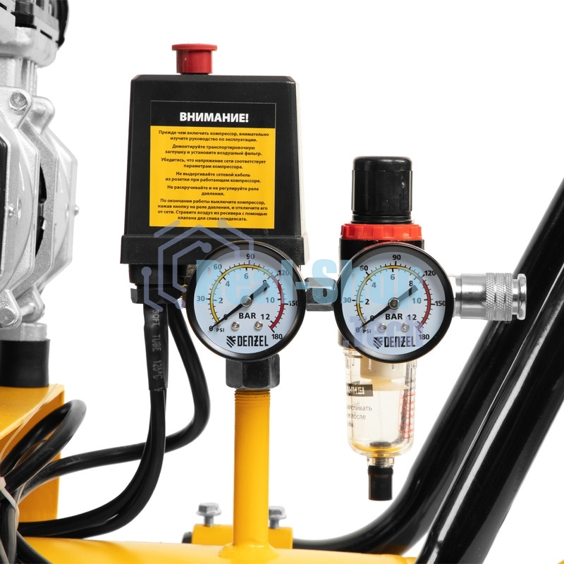 Компрессор безмаслянный малошумный Denzel DLS 2250/100, 2250 Вт, 3х750, 100 л, 410 л/мин блок упр