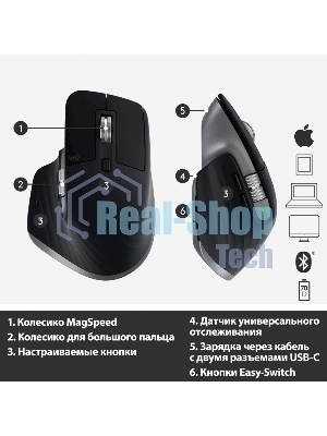 Мышь беспроводная Logitech MX Master 3s графитовый, 8000 dpi, радиоканал, Bluetooth, USB, кнопки - 7