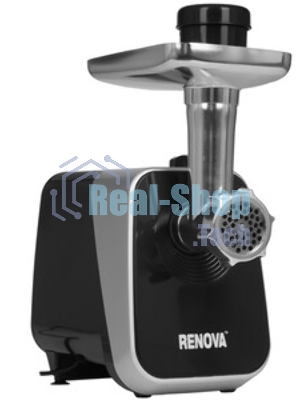 Мясорубка электрическая Renova MG260-R1BP черный, 2600 Вт, 2.5 кг/мин, реверс, защита от перегрузки, металлический лоток, насадки - 7