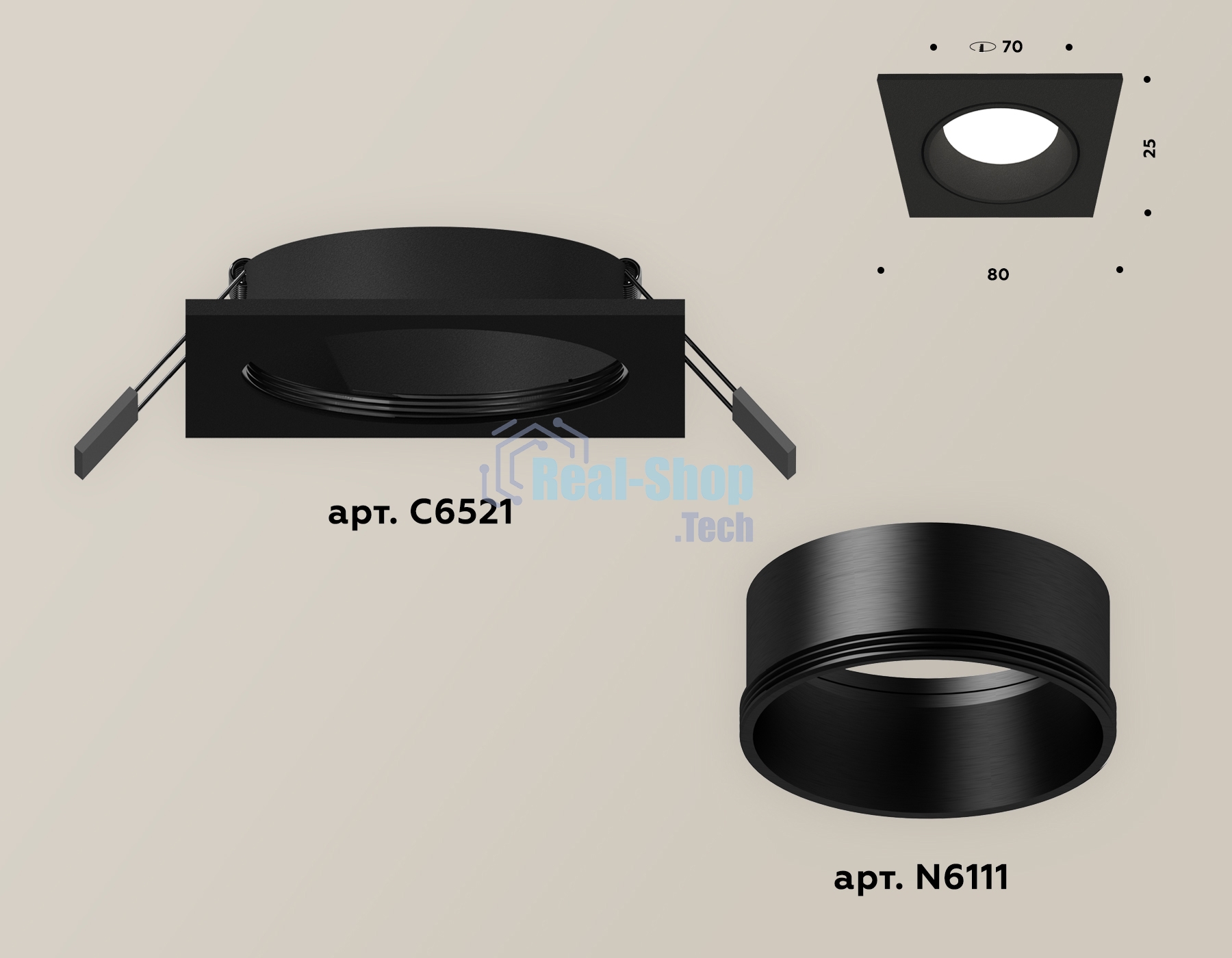 Комплект встраиваемого светильника Ambrella light XC6521002 SBK черный песок MR16 GU5.3 (C6521, N6111)