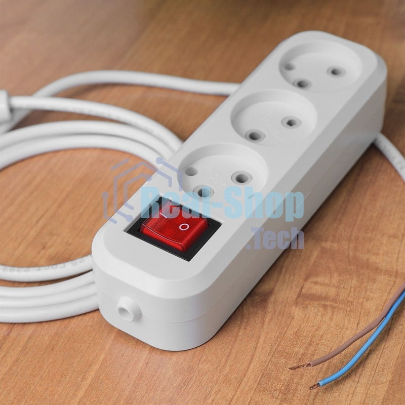 Колодка Rexant 3 гнезда с кнопкой без заземления