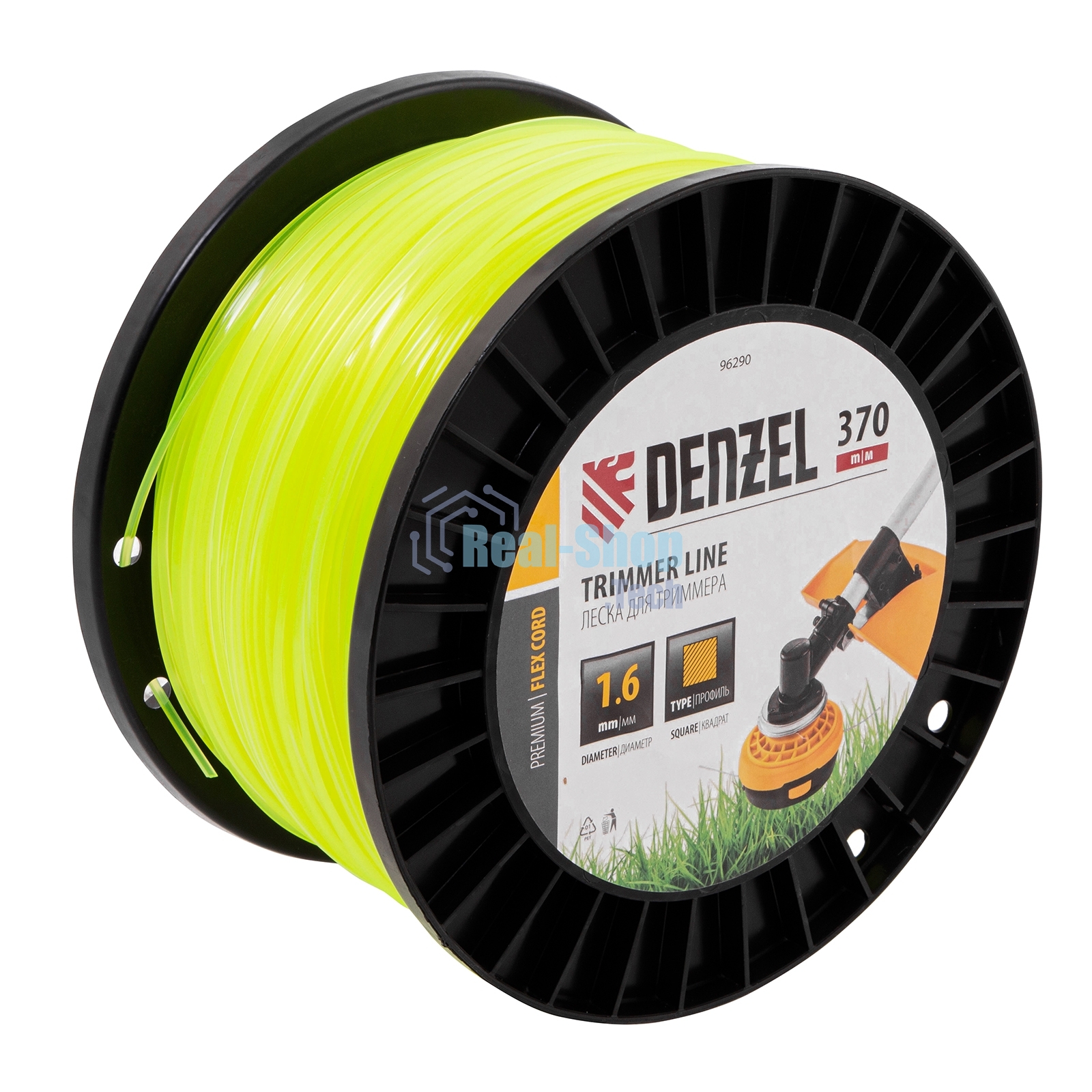 Леска для триммера Denzel квадрат 1,6мм х 370м, на DIN катушке FLEX CORD