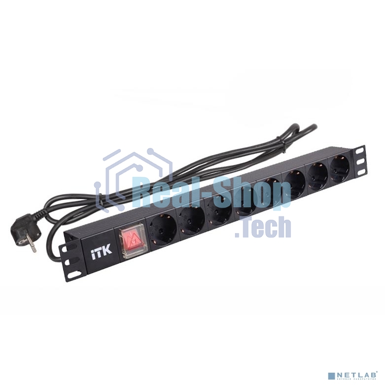 Блок розеток 19 (8шт)PDU с LED выкл.алюм.профиль 1U шнур 2м вилка DIN49440 (нем.станд.) PH12-8D1 ITK