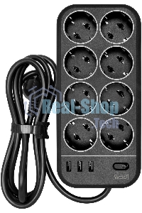 Сетевой фильтр Powercom SP-08 USB03AB 1,8 m 1.8м (8 розеток) черный (коробка)