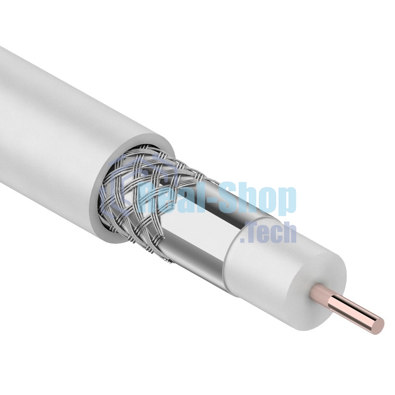 Кабель коаксиальный Rexant RG-6U, 75 Ом, CCS/Al/Al, 64%, бухта 100 м, белый