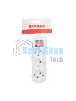 Колодка Rexant 3 гнезда с кнопкой без заземления