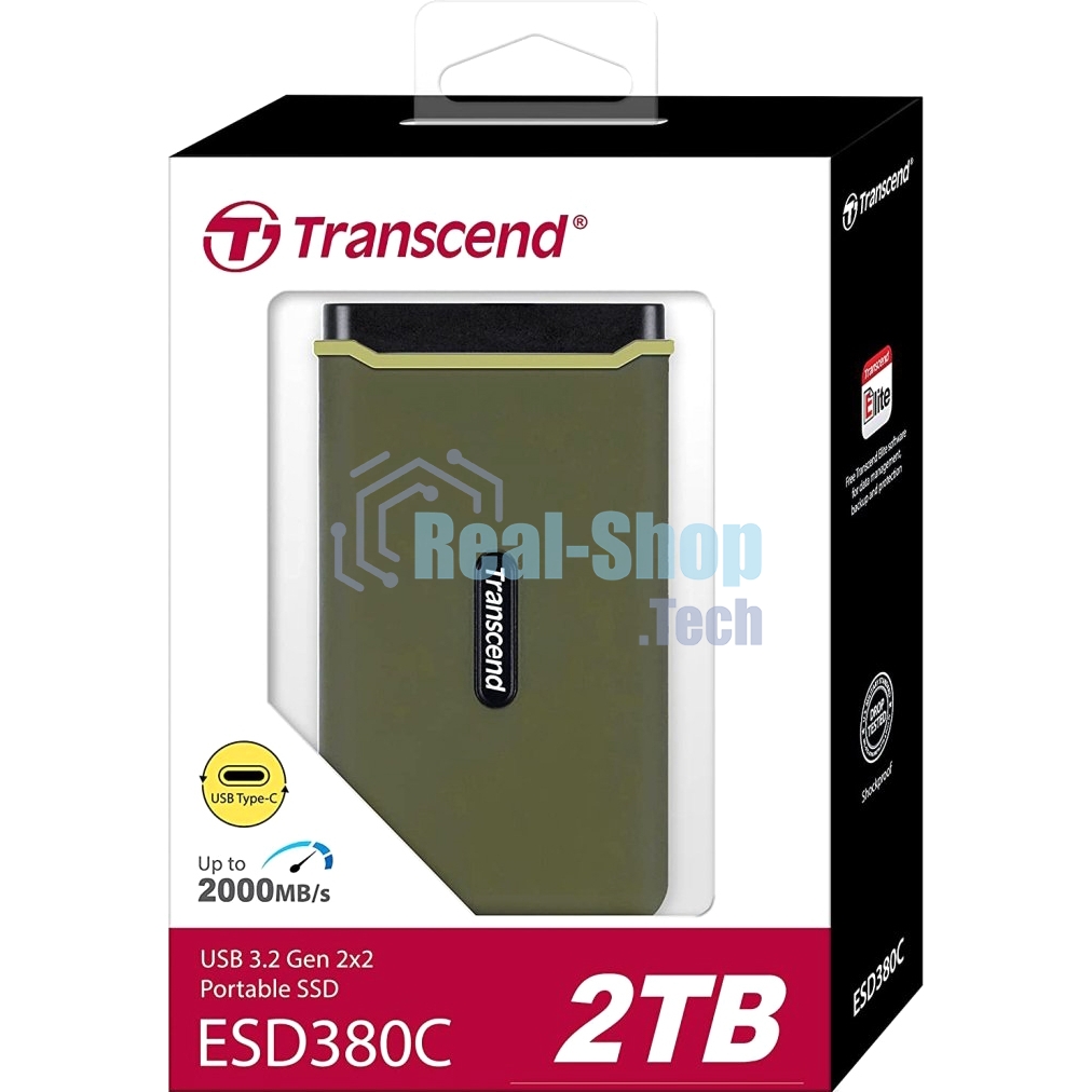 Внешний SSD Transcend Portable SSD ESD380C, 2000GB, Type-C, USB 3.2 Gen2, R/W 2000/2000MB/s, 97x54x13мм, два кабеля в комплекте (3 года)