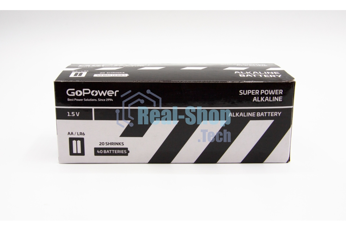 Батарейка GoPower LR6 AA Shrink 2 Alkaline 1.5V (2/40/800) коробка (40 шт.)