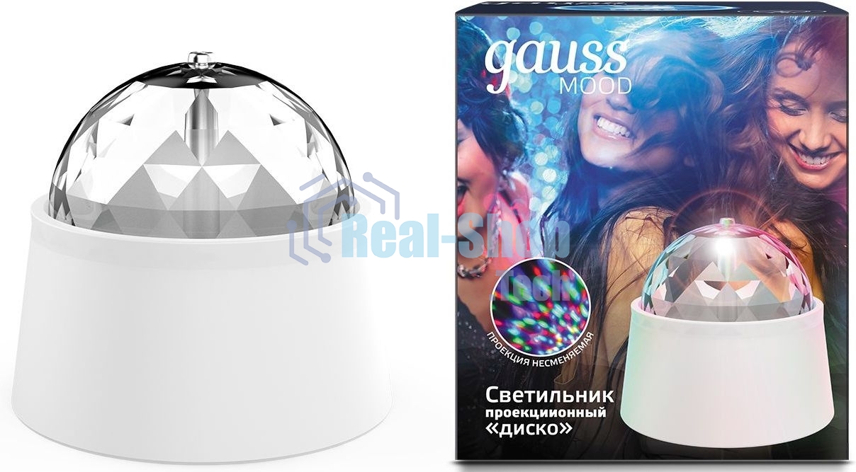 Светильник Gauss диско 3W 220-240V белый с фиксированной проекцией с кабелем электропитания и выключателем LED