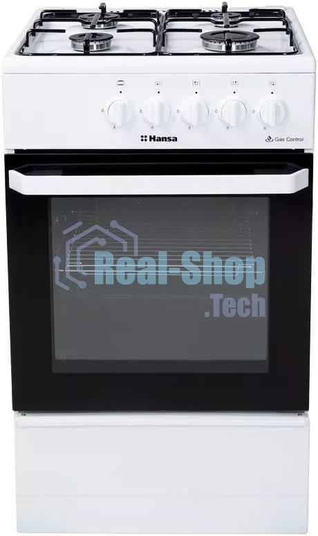Плита газовая Hansa FCGW510029A белый, конфорок 4 газовых, духовка 53 л, 50 см x 85 см x 57 см