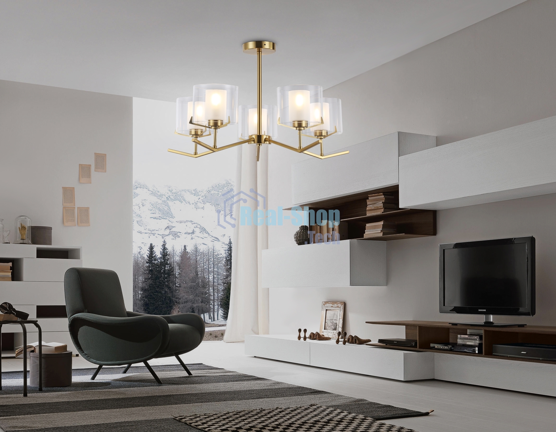 Светильник Ambrella light LH57007/5 BS/FR латунь/белый матовый E14/5 max 40W D690*390