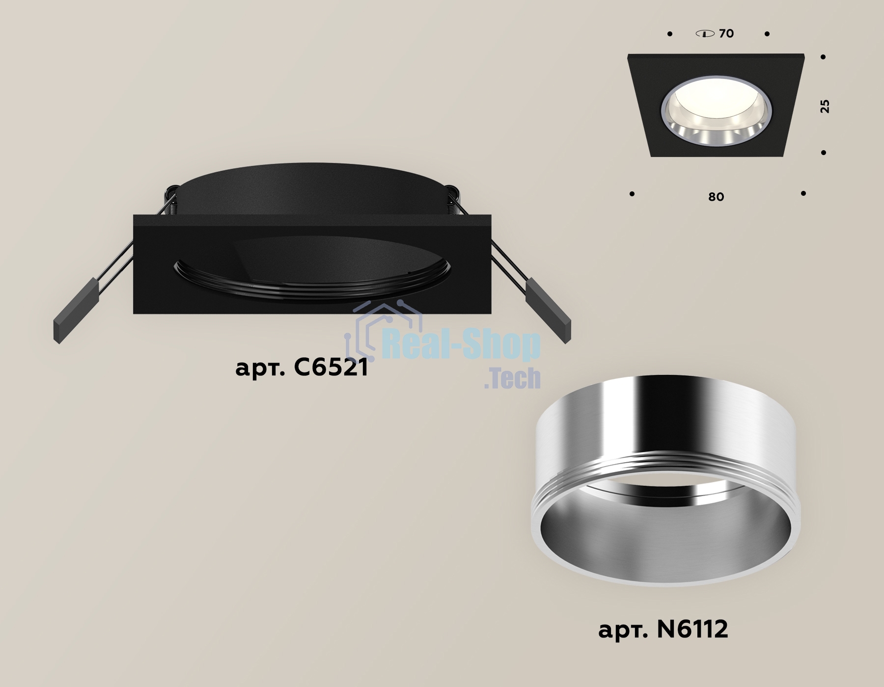 Комплект встраиваемого светильника Ambrella light XC6521003 SBK/PSL черный песок/серебро полированное MR16 GU5.3 (C6521, N6112)