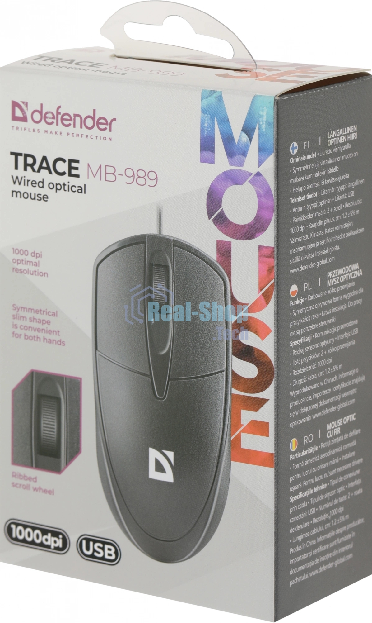 Мышь проводная Defender Trace MB-989 черный, 1000 dpi, USB, кнопки - 3