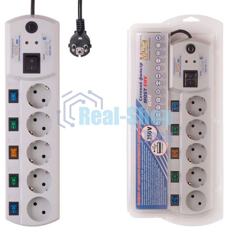 Сетевой фильтр Most EHV 5 м (5 розеток) белый (коробка)