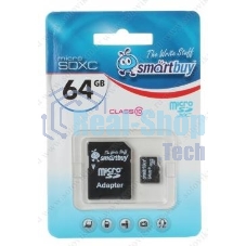 Флеш карта Smartbuy MicroSDHC 64Gb Class10 + адаптер(Флеш карта Smartbuy microSDHC 64Gb Class 10 SB64GbSDCL10-01 + adapter; SB64GbSDCL10-01; черный)