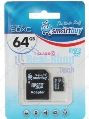 Флеш карта Smartbuy MicroSDHC 64Gb Class10 + адаптер(Флеш карта Smartbuy microSDHC 64Gb Class 10 SB64GbSDCL10-01 + adapter; SB64GbSDCL10-01; черный)