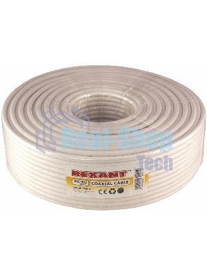Кабель коаксиальный Rexant RG-6U, 75 Ом, CCS/Al/Al, 64%, бухта 100 м, белый