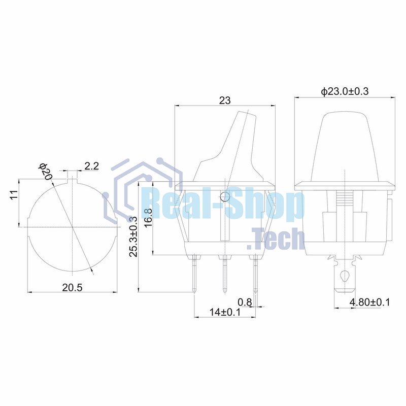 Выключатель клавишный Rexant круглый 12V 16А (3с) ON-OFF синий с подсветкой