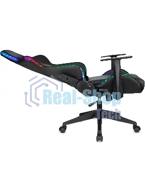 Кресло ZOMBIE GAME RGB черный, экокожа, 120 кг, подголовник, механизм качания