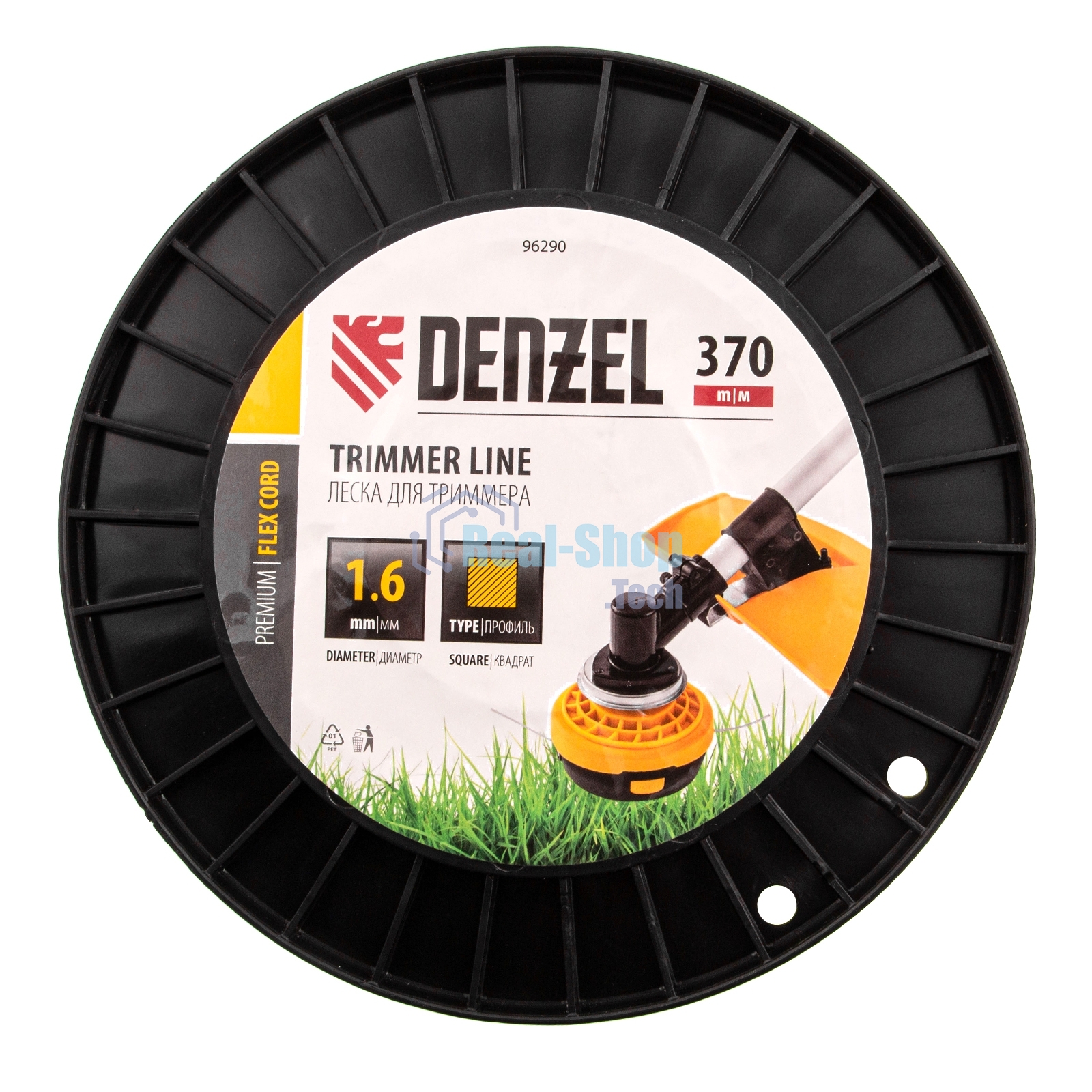 Леска для триммера Denzel квадрат 1,6мм х 370м, на DIN катушке FLEX CORD