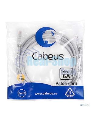 Шнур коммутационный Cabeus, cat.6a, неэкр., U/UTP, RJ45/RJ45, LSZH, AWG24, 5м, серый