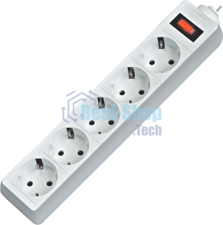 Сетевой фильтр Defender ES 99481 белый, 1.8 м, EURO, 5 розеток, 2200 Вт