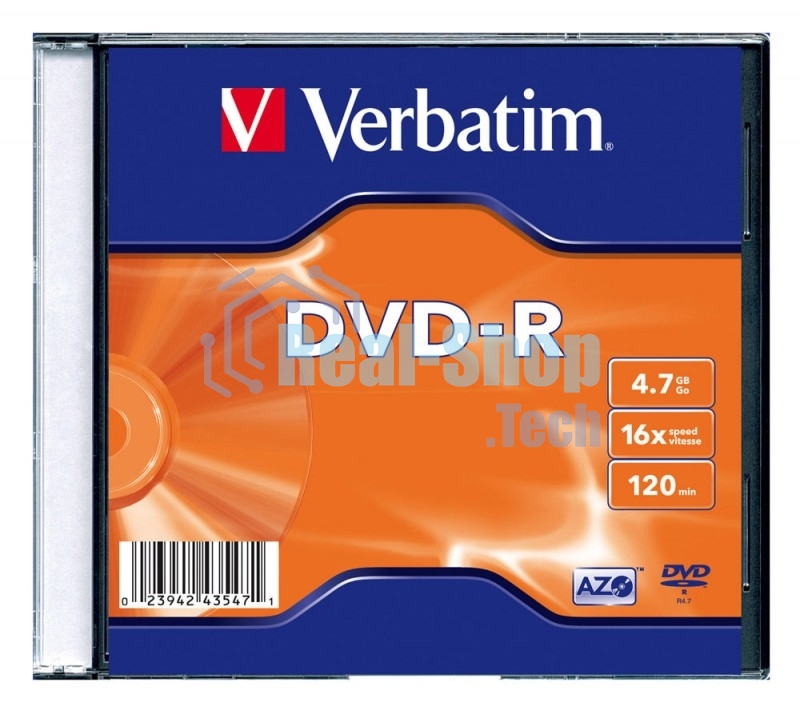 Диск DVD-R Verbatim 16-x, 4.7 Gb, (уп 20 шт) (43547)